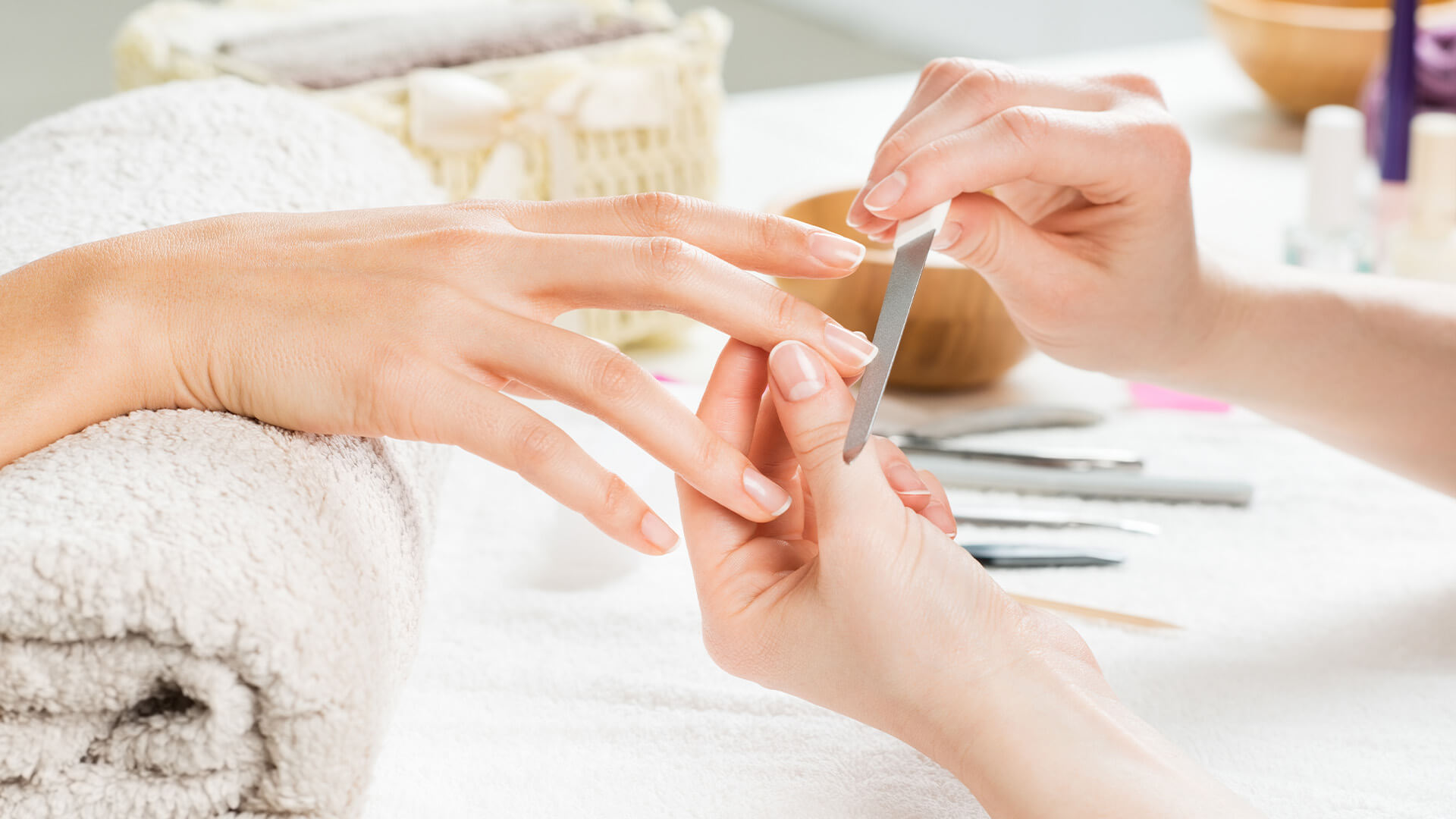 Closeup of manicure at a nail salon